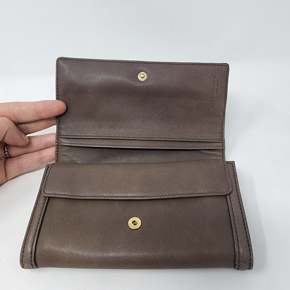 Coccinelle Italy Wallet Taupe Soft Leather Handmade Trifold Designer Snap 7x4" - Picture 3 of 11